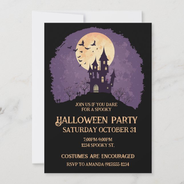 Convite Casa Assombrada Gótica e Assustadora de Halloween (Frente)