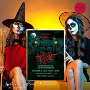 Convite Casa Assombrada Pumpkins Moon Bats Halloween