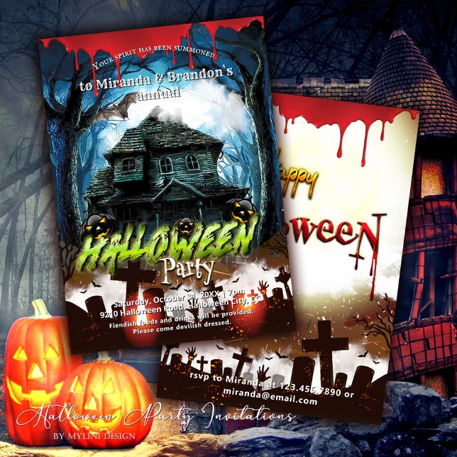 Convite Casa Assombrada Spooky e Festa de Halloween de Pum (Criador carregado)