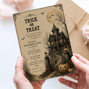 Convite Casa Assombrada Vintage de Trick or Treat no Hallo