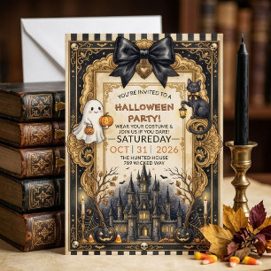 Convite Casa Assombrada Vintage Gótica de Halloween Assust
