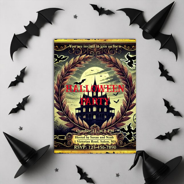 Convite Casa Assombrada, vitoriana do Halloween Gótico (Haunted House Victorian Gothic Halloween Party Invitation)