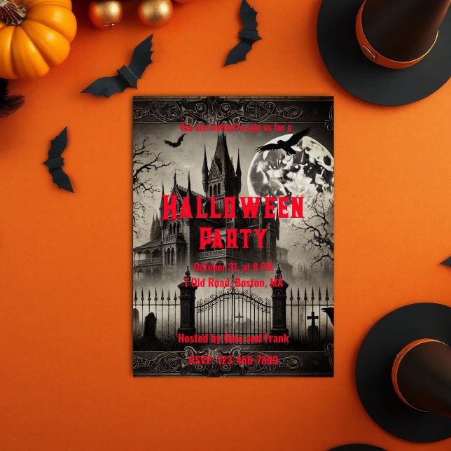 Convite Casa assombrada, vitoriana Vintage Halloween (Haunted House Victorian Vintage Halloween Party Invitation)