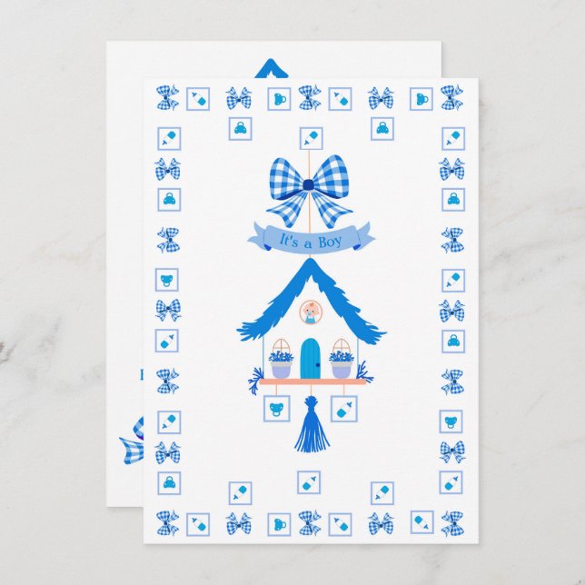 Convite Casa Azul Personalizada É um Chá de fraldas (Frente/Verso)