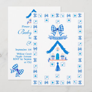 Convite Casa Azul Personalizada É um Chá de fraldas