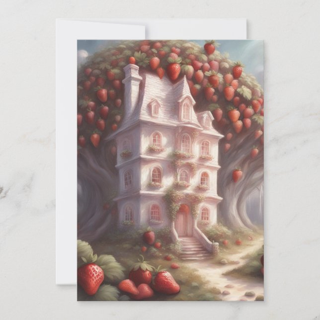 Convite Casa de bolo de morango e festa (Frente)