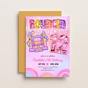 Convite Casa de Bounce Rosa Pastel Arco-íris para Aniversá