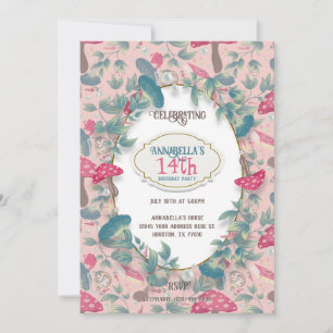 Convite Casa de Campo Rosa Vintage Aniversário Cogumelo
