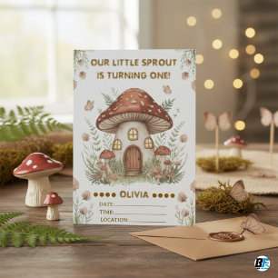 Convite Casa de Cogumelo Little Sprout Floresta 1º Anivers