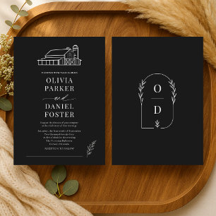 Convite Casa de Fazenda Preto Branco Linha Arte Casamento