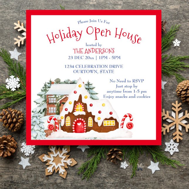 Convite Casa de festas de pão de gengibre (Ginger bread house holiday open house party editable template invitation digital download)