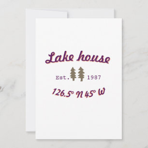 Convite Casa de lago etc. Data ano coordenadas personaliza