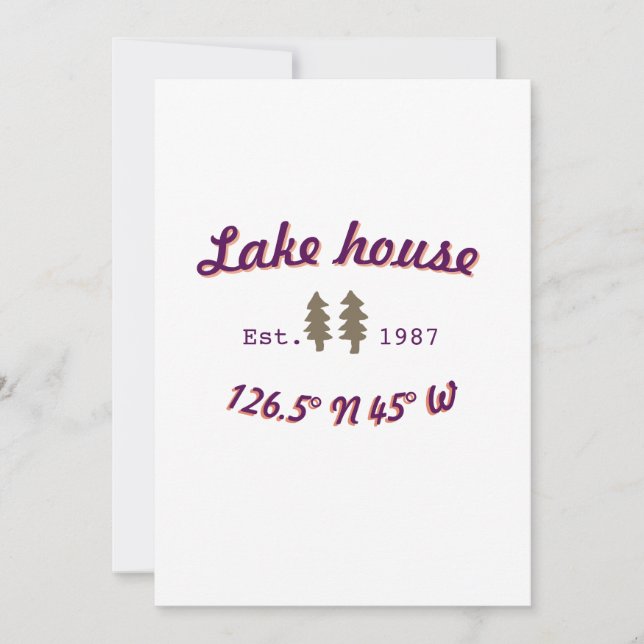 Convite Casa de lago etc. Data ano coordenadas personaliza (Frente)