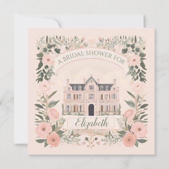 Convite Casa de Manor de Bridgerton Floral Rosa (Frente)