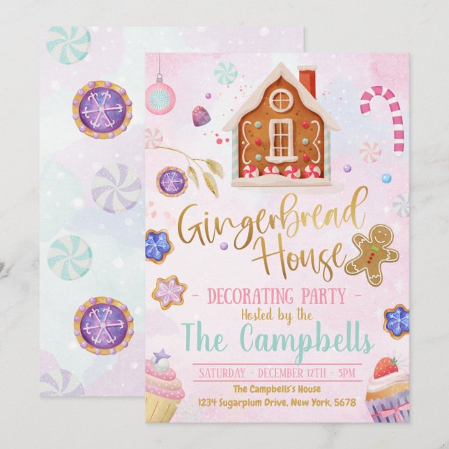 Convite Casa de pão-de-gengibre (Frente/Verso)