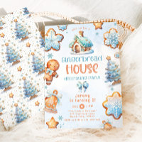 Casa de pão-de-gengibre decoração de festa azul An