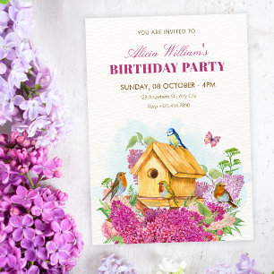 Convite Casa de pássaros floral aniversário