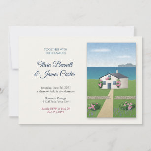 Convite Casa de Praia com Rosas Painel Pintado Casamento
