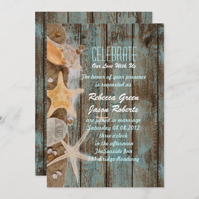 Convite casa de praia elegante à beira-mar casamento (Frente/Verso)