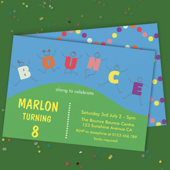 Convite Casa de Saltos de Trampolim Festa de Aniversário (Bounce Birthday Party Invitation)