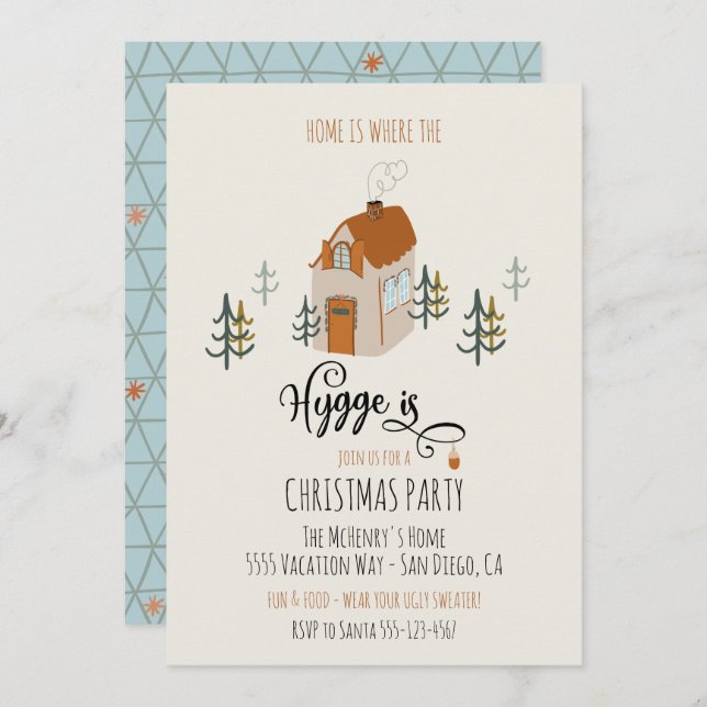Convite Casa é onde o Hygge é a Festa de Natal (Frente/Verso)