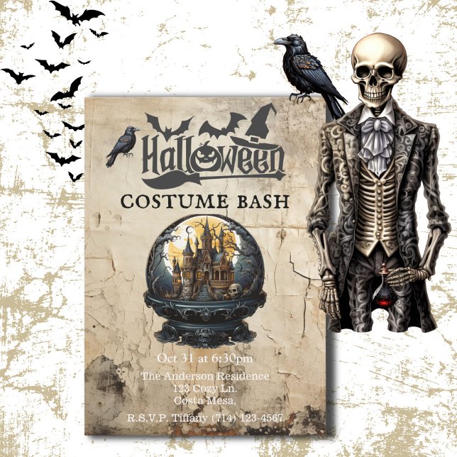 Convite Casa Gótica em Festa de Figurino de Halloween, Glo (Gothic Victorian Adult Halloween Costume Party Invitation)