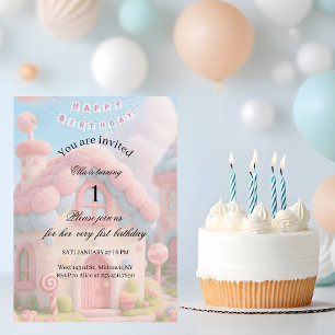 Convite Casa Mágica Caprichosa Rosa Aniversário de 1 ano