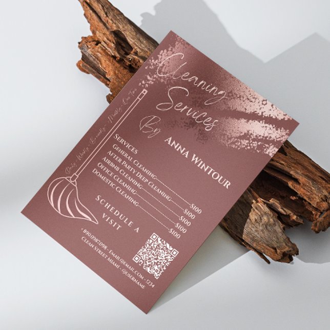 Convite Casa Mantendo Rosa de Preço Maid Dourado Blush Qr  (House Keeping Maid Price Rose Gold Blush Qr Code Invitation)