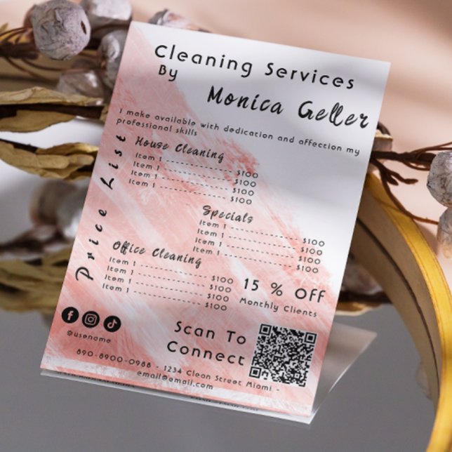 Convite Casa Mantendo Rosa de Preço Maid Dourado Blush Qr  (House Keeping Maid Price Rose Gold Blush Qr Code Invitation)