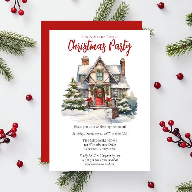 Convite Casa nostálgica com Festa de Natal de Natal no Dec (Nostalgic English Tudor Style Home with Holiday Decor Christmas Party Invitation)