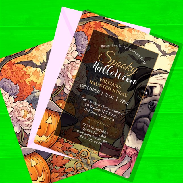 Convite Casa Spooky do Cachorro Pug e Festa de Halloween (Criador carregado)