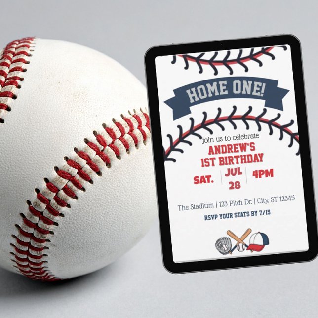 Convite Casa Um, Aniversário de 1 ano de Baseball (Criador carregado)