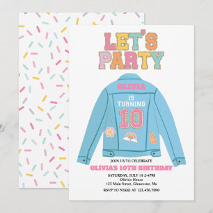 Convite Casaco jeans Preppy Patch de aniversário de 10 ano