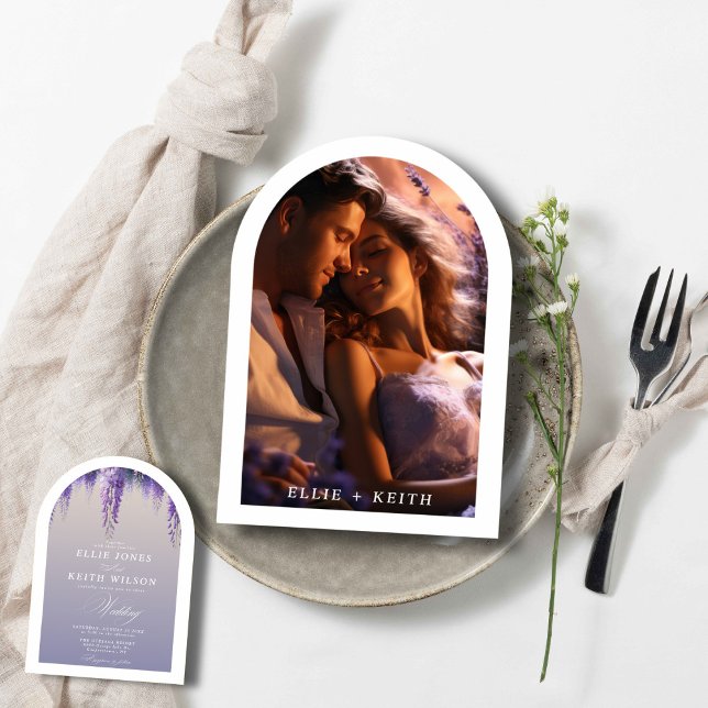 Convite Casado de Arch Floral de Fotos com Gradiente Quent (Criador carregado)