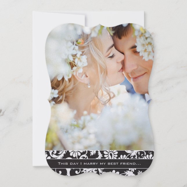 Convite Casado meu Casamento tema damasco de fotos do melh (Frente)