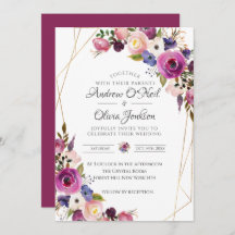 Convite Casado Rosas Roxos e Azuis