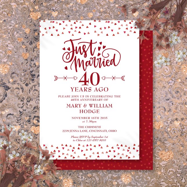 Convite Casados Há 40 Anos de Casamento (Just Married 40th Wedding Anniversary Invitation)