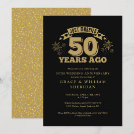 Convite Casados Há 50 Anos Bodas de Ouro Preto e Dourado