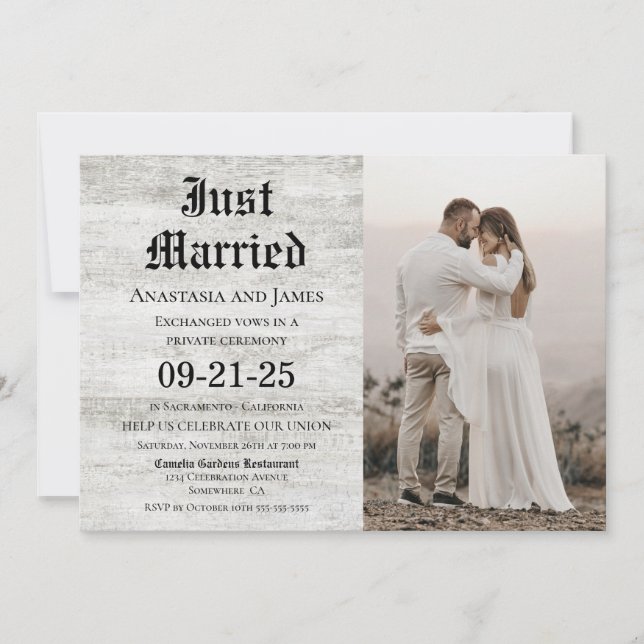 Convite Casados Rustico Foto de Madeira Pós Casamento (Frente)