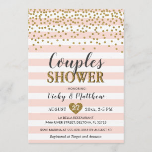 Convite Casais Chá de casamento Blush Pink Dourado Confett