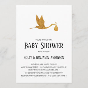 Convite Casais Chá de fraldas Faux Gold Foil Storle c/ Bun