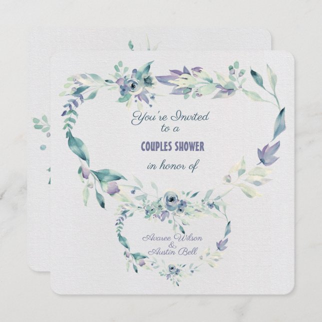 Convite Casais Chá Flores Azuis de Aquarela Quadro (Frente/Verso)