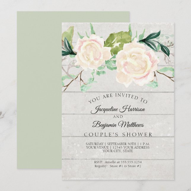 Convite Casais Chá Madeira russa Rosas de marfim (Frente/Verso)