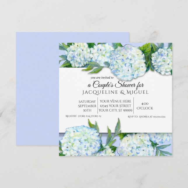 Convite Casais Chá Periwinkn White Hydrangea Floral (Frente/Verso)