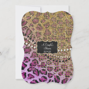 Convite Casais Chá Roxo Impressão Animal Dourada Leopard