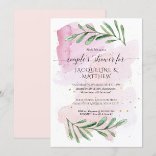 Convite Casais de Aquarela Modernos Chá Eucalyptus Folhas