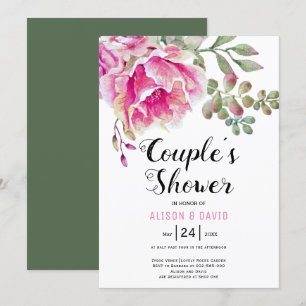 Convite casais de casamento de flores cor-de-rosa