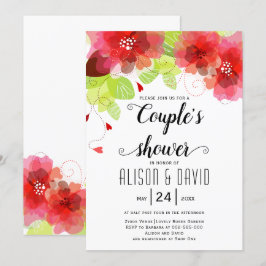 Convite Casais de casamento de flores etéreas vermelhas, r