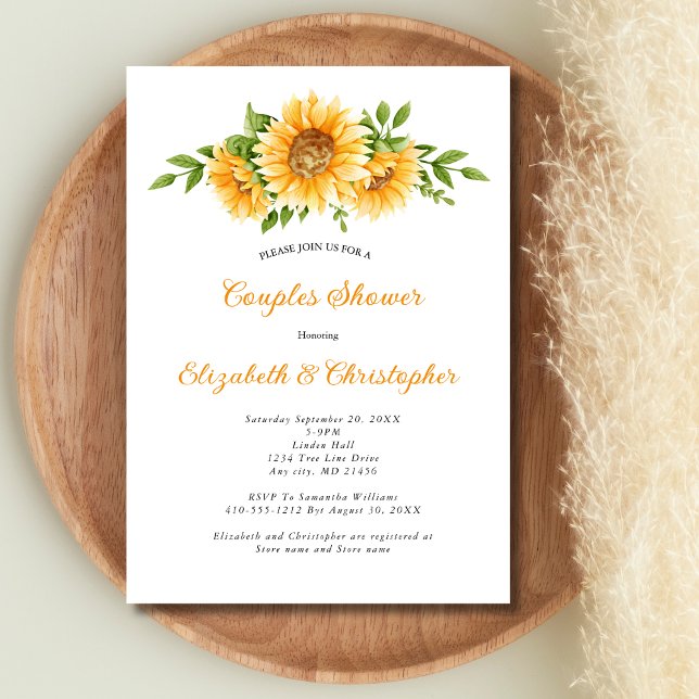 Convite Casais de Casamento Floral Amarelo (Sunflowers Yellow Floral Couples Shower Bridal Shower Wedding Show Invitation Digital or Printed)