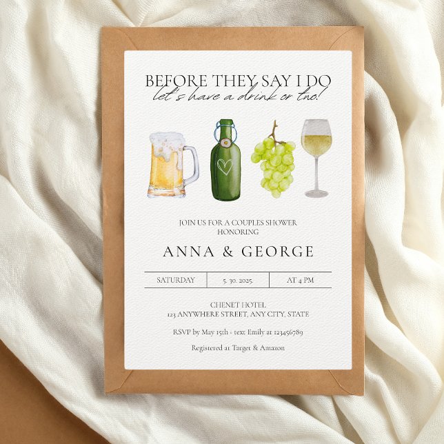 Convite Casais de cervejas modernas Chá (Love is brewing, couples shower beer wine invitation)